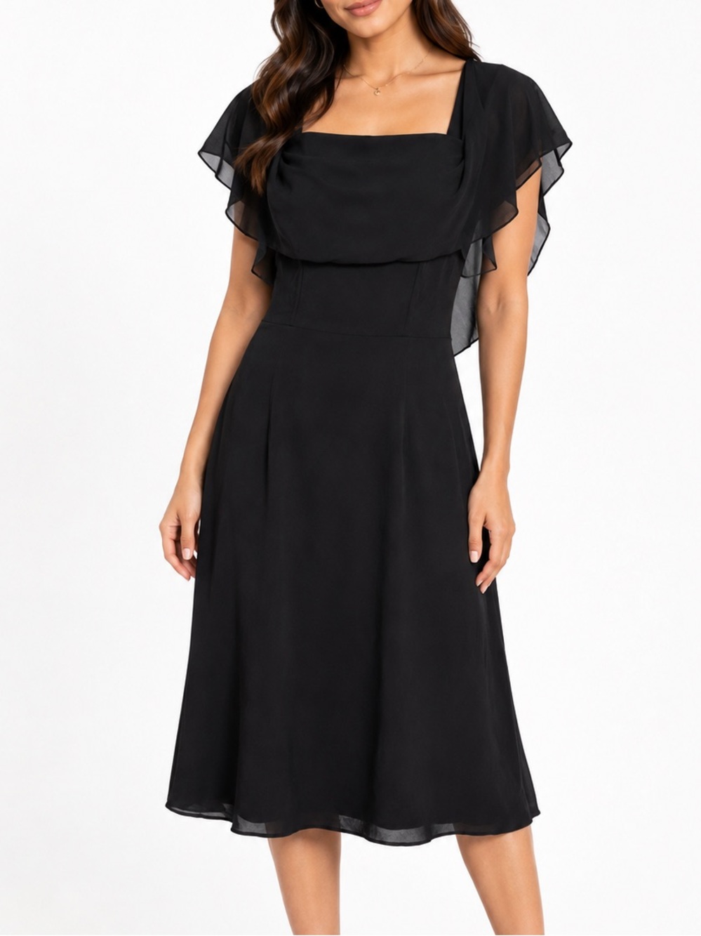 cupcakes & cashmere Black Square-Neck Flutter Midi Dress 6